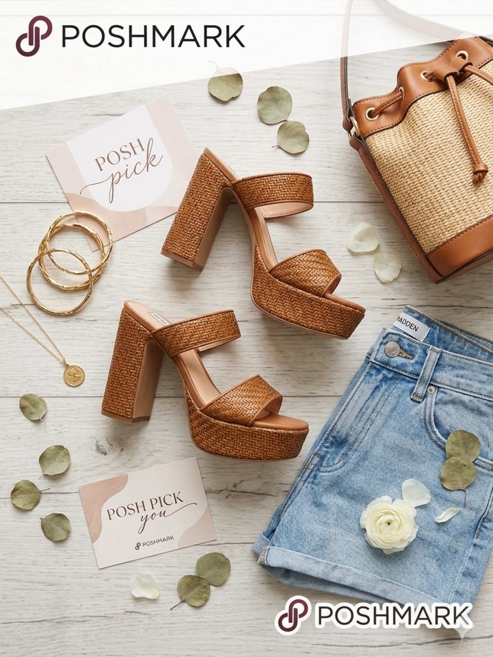 Steve Madden Raffia Block Heel Platform Sandals | Cognac
